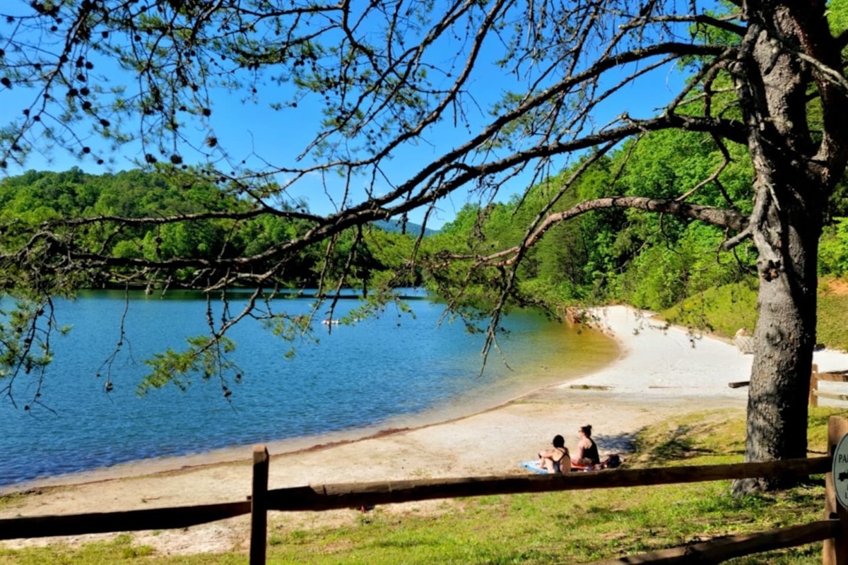 Walk to the private lake, beach and river. Steps in back yard to lakes, beach and river. Canoes and kayaks available , stored near the beach.