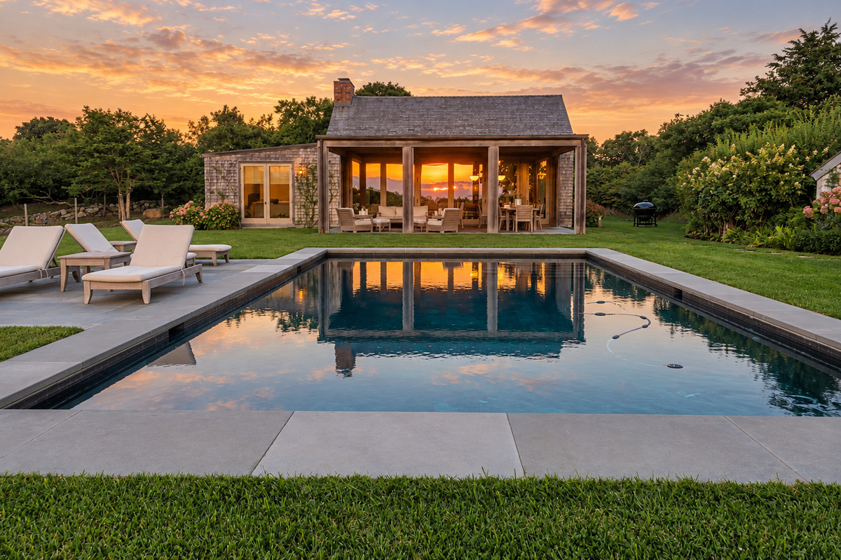 Pool with lounge chairs and covered patio