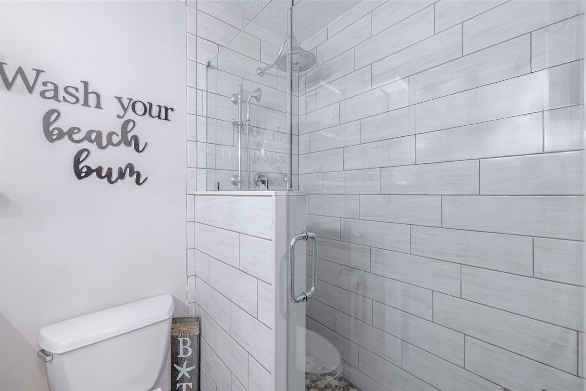 Updated bathroom with walk-in tile shower