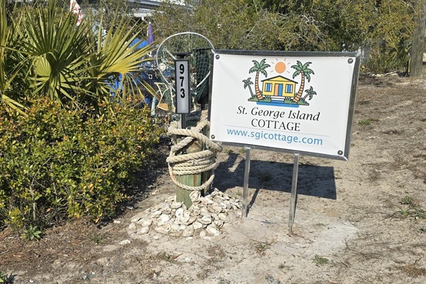 Sign identifying the St. George Island Cottage