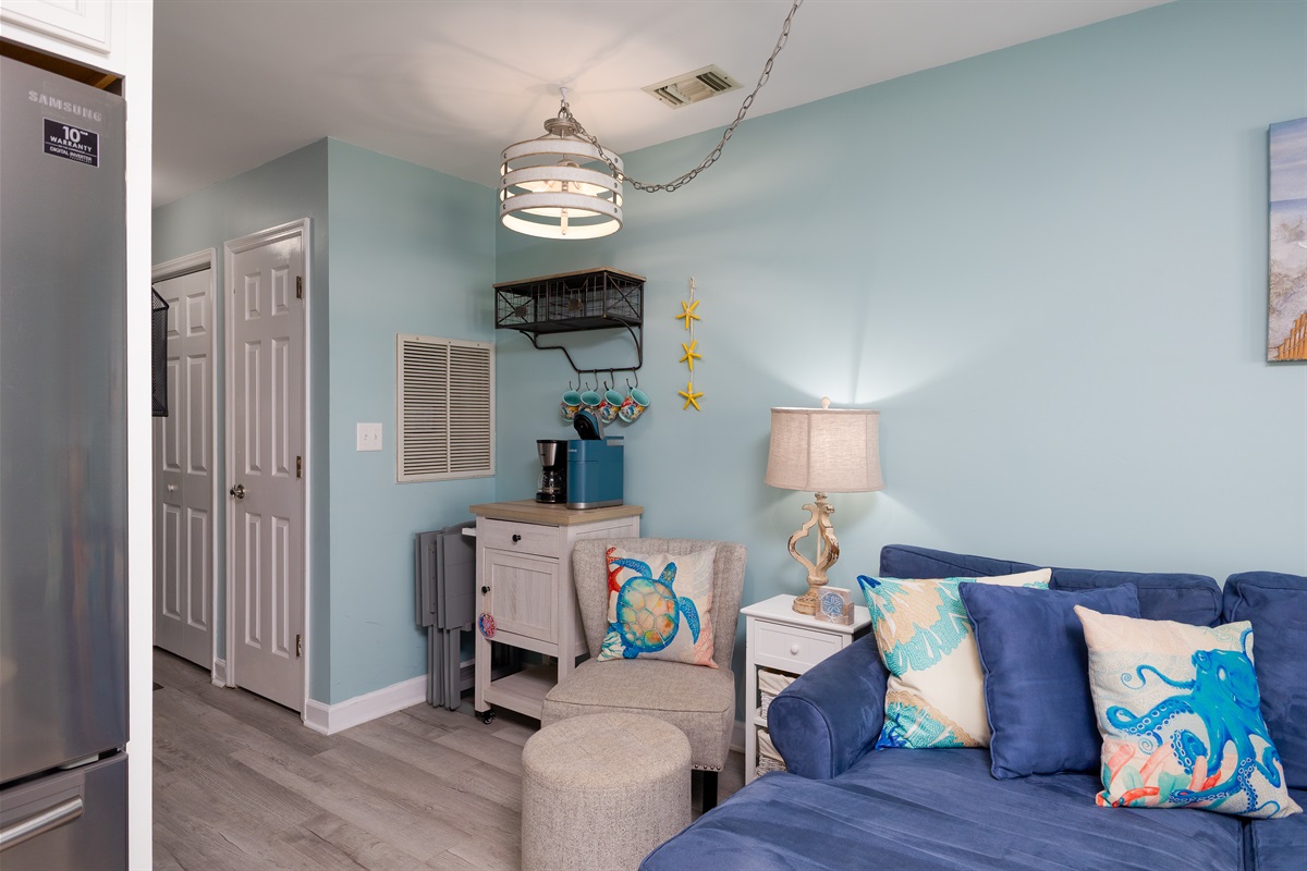 Coffee bar next to the living room