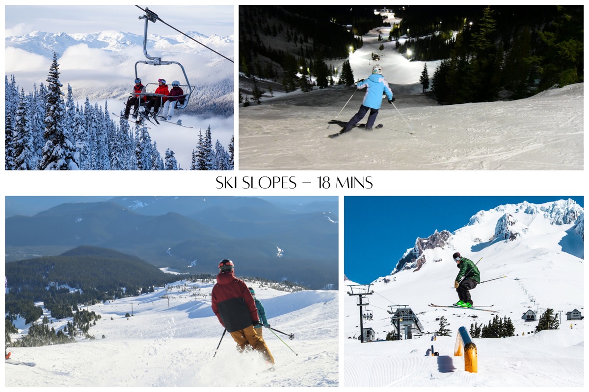 Enjoy access to three Mt. Hood ski resorts, all a short drive away. From night skiing to wide-open alpine runs, you’re minutes from some of the best snow in the Pacific Northwest.
