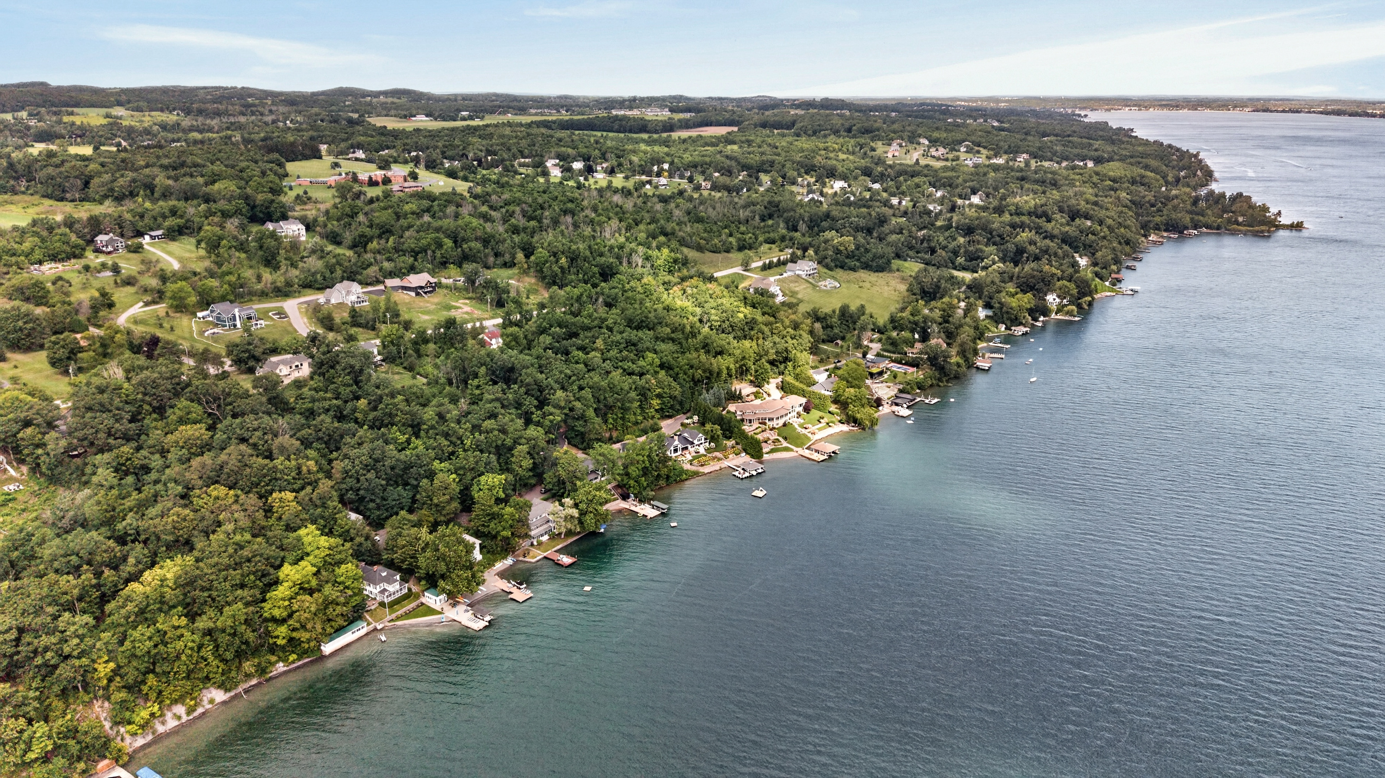 Aerial view along the lake’s edge