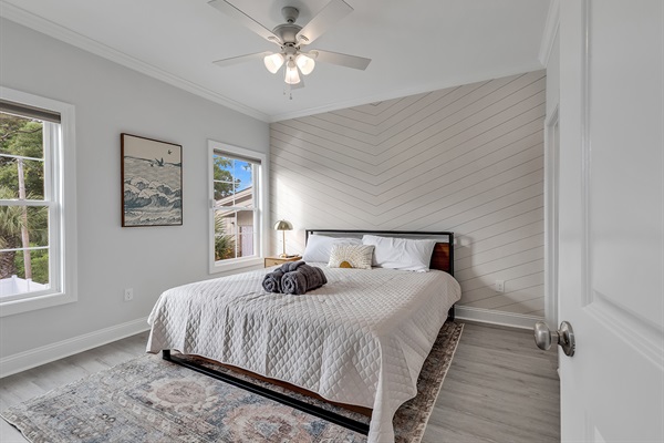 Discover serenity and opulence in our 4th Bedroom haven. Boasting a luxurious King bed, an en-suite bath for extra convenience, and entertainment on a 55" Roku TV, it's your personal escape within our retreat. Unwind and recharge in this tranquil sanctuary