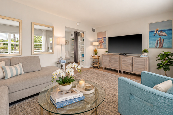 Comfortable living area with smart TV and plenty of space to unwind.