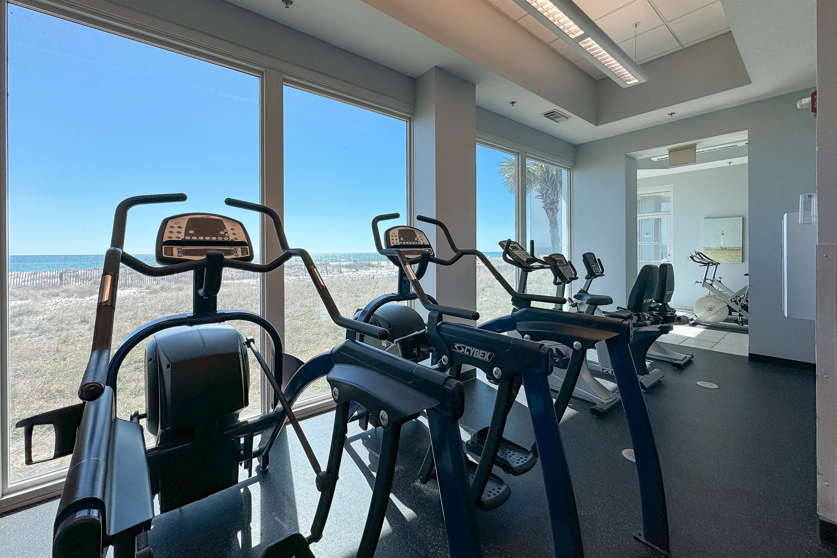 Stay active during your vacation in our fitness center with stunning ocean views.  Your well-being is our priority.