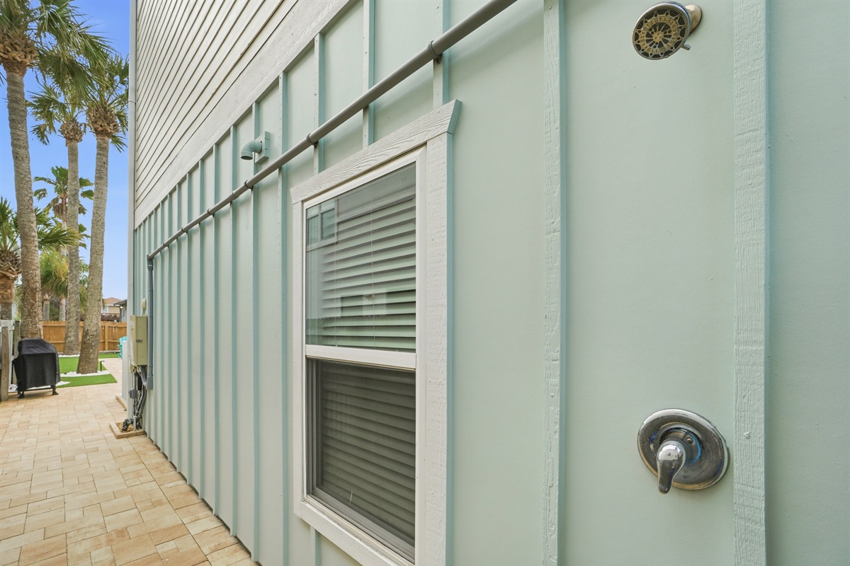 Outdoor shower to rinse off after beach adventures