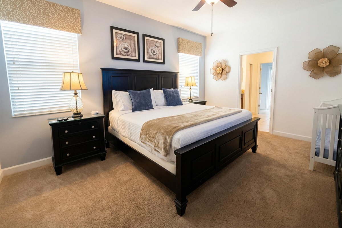 Bedroom 1 - Master Bedroom Downstairs with attached bathroom. King Bed