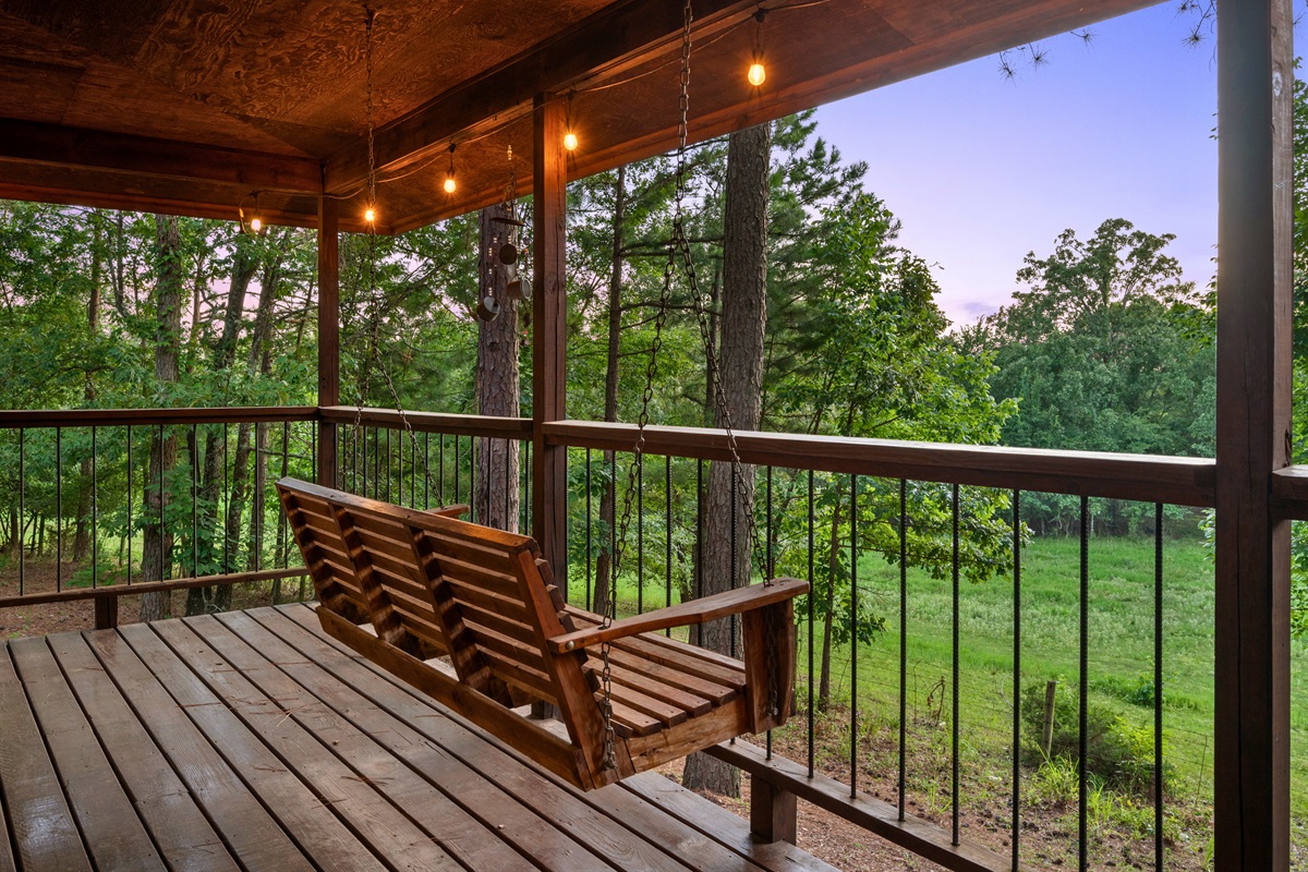 Start your morning with coffee and birdsong or wind down with wine and sunset views on the peaceful porch swing.