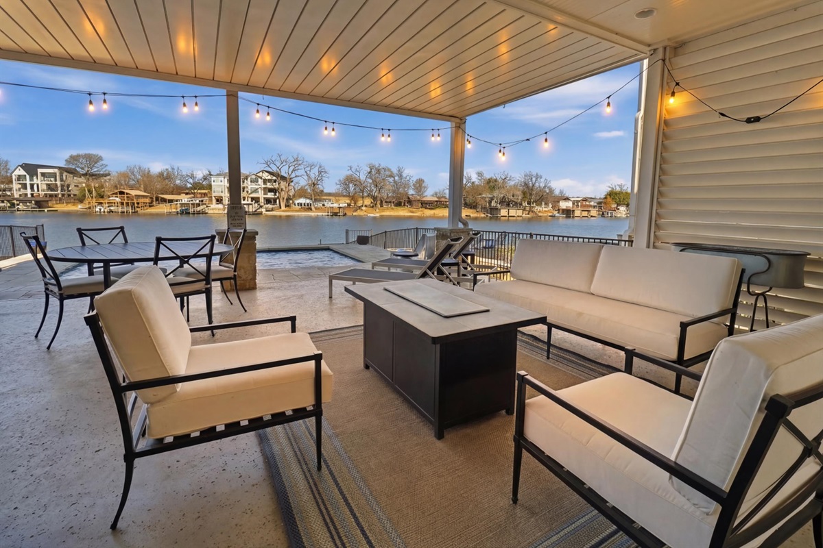 Covered patio space to hang out and watch the boats go by.