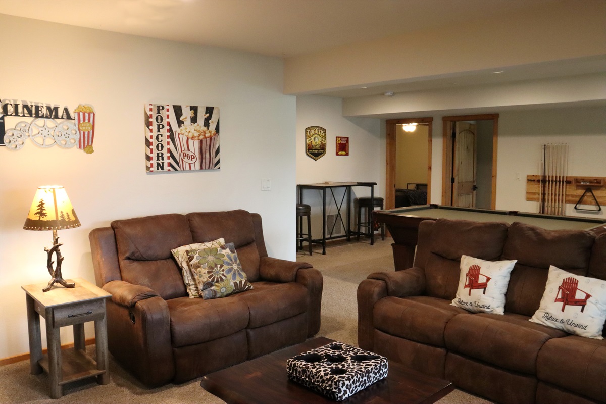 Lower Level Rec Room, Seating and Pool Table