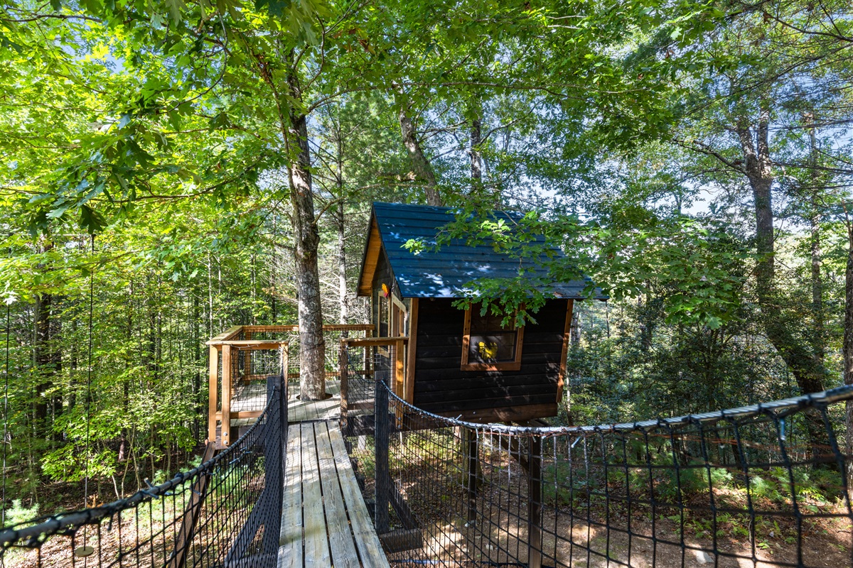 Cross into adventure, treehouse magic awaits.