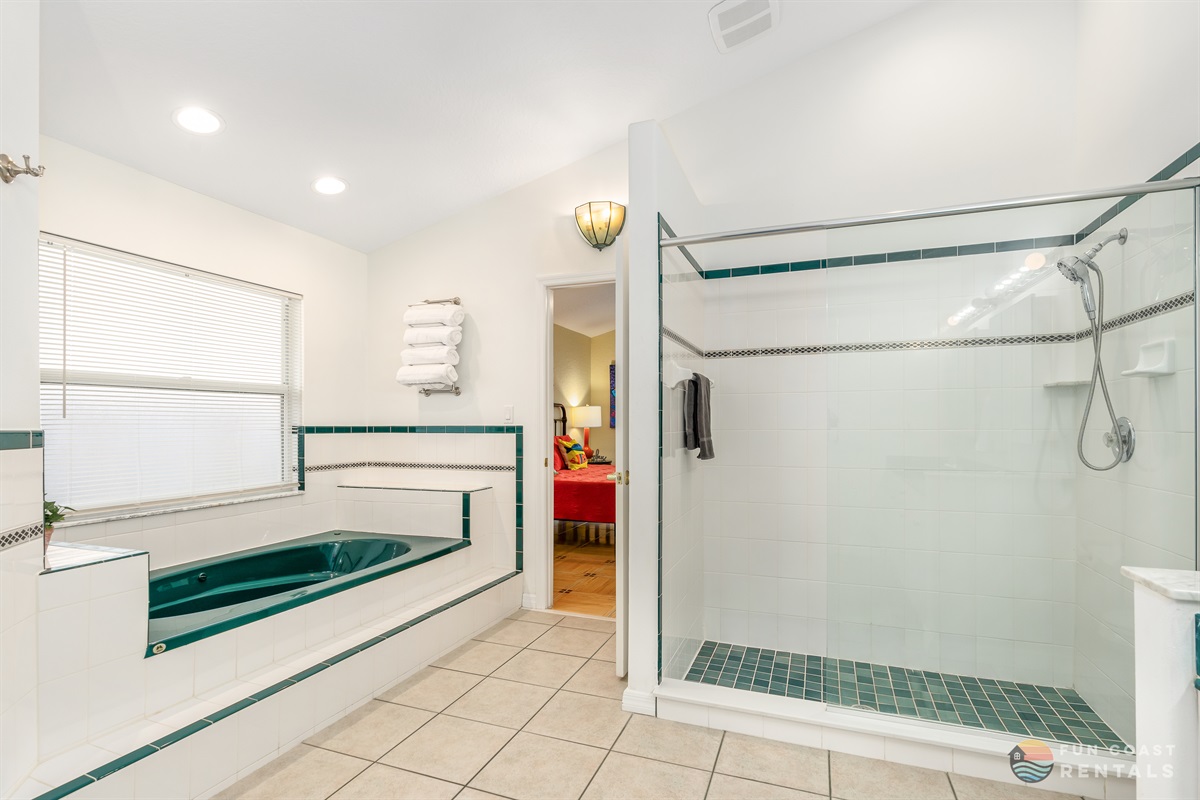 Master Jack and Jill Bathroom with Shower and Jetted Tub