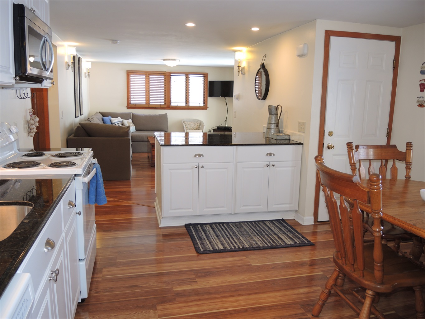 Kitchen, dining, living areas