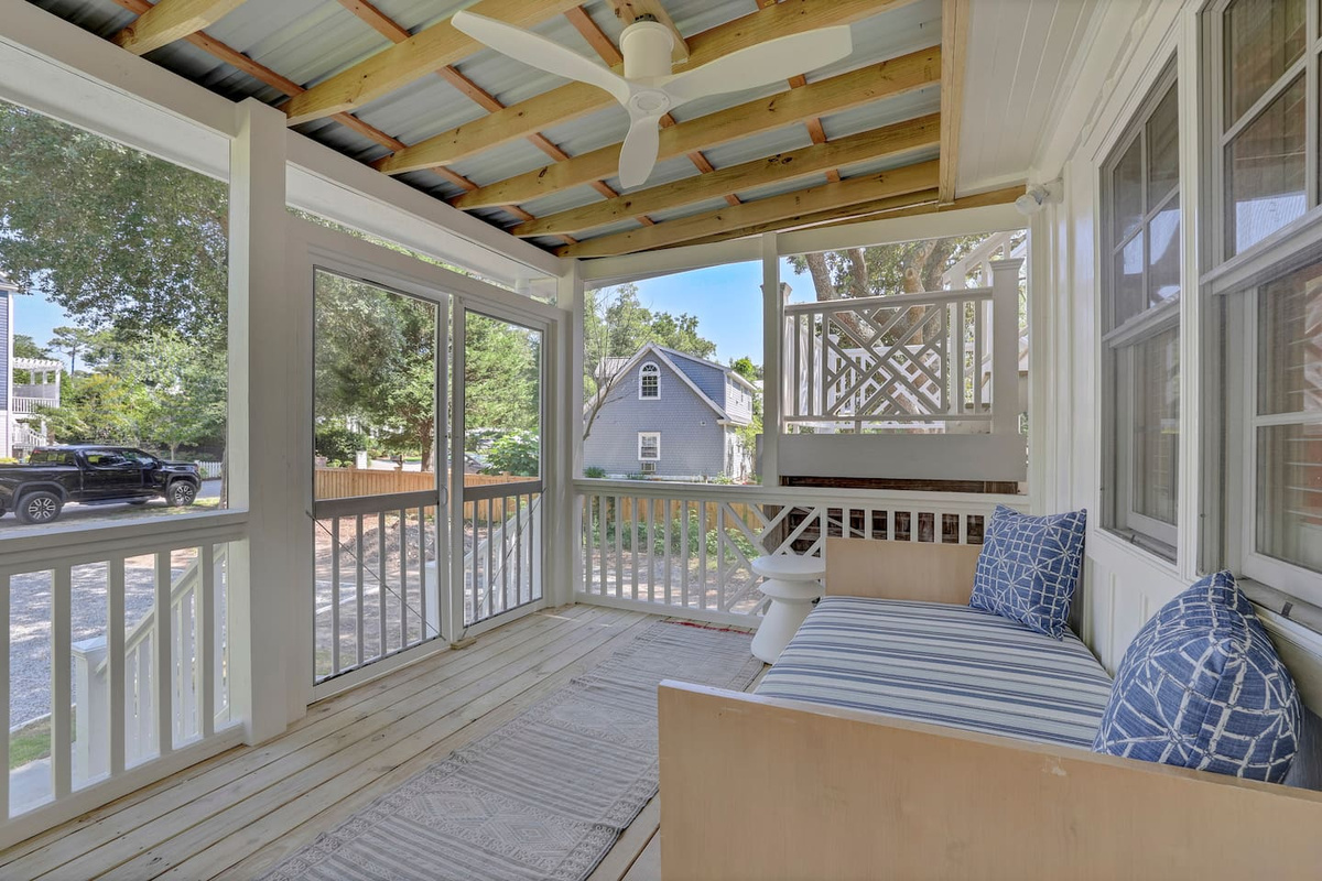 Shady, screened porch 