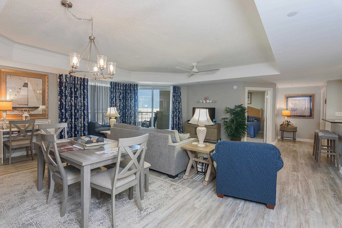 Open floor plan with dining and living room