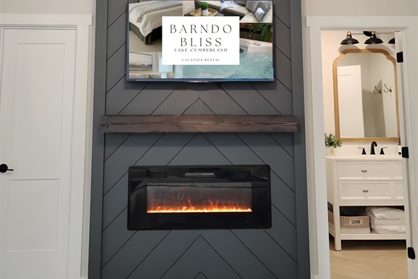 Enjoy the cozy electric fireplace, 50 inch Vizio Smart LED TV, stylish decor, and spacious Spa like ensuite bathroom.  Perfect for a romantic getaway or a peaceful retreat. 