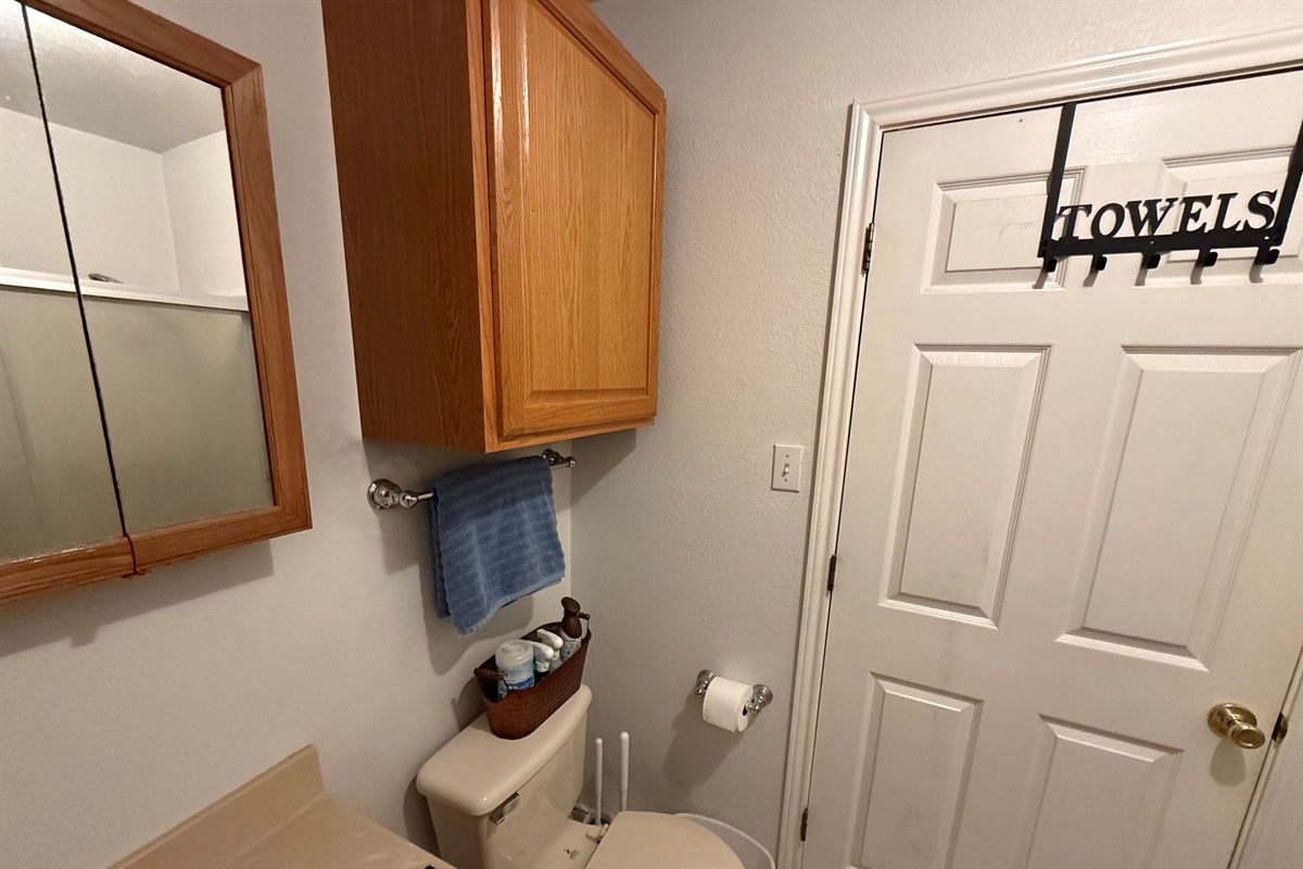 Clean bathroom with fresh towels.