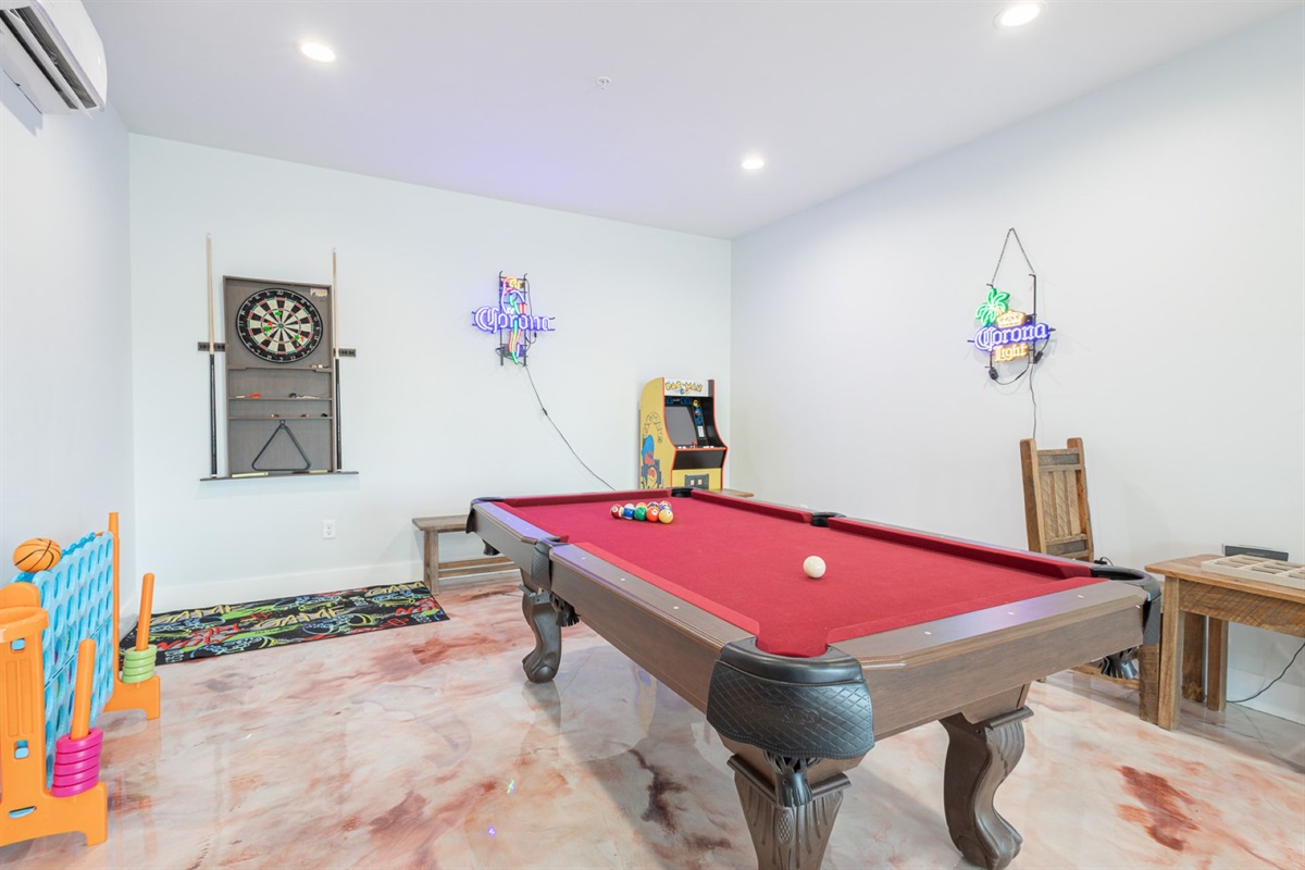Pool Table, Darts, Video Games