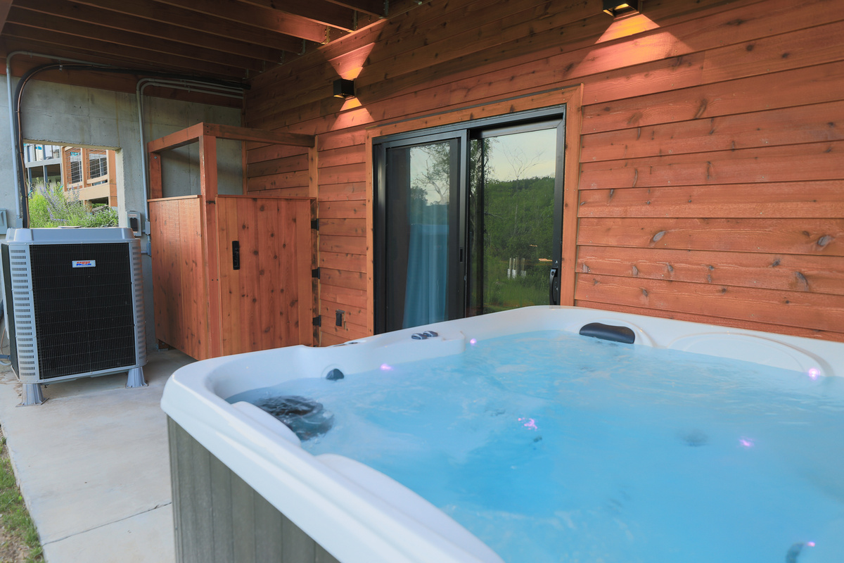 Hot tub and Outdoor Shower Accessed from Rec Room.