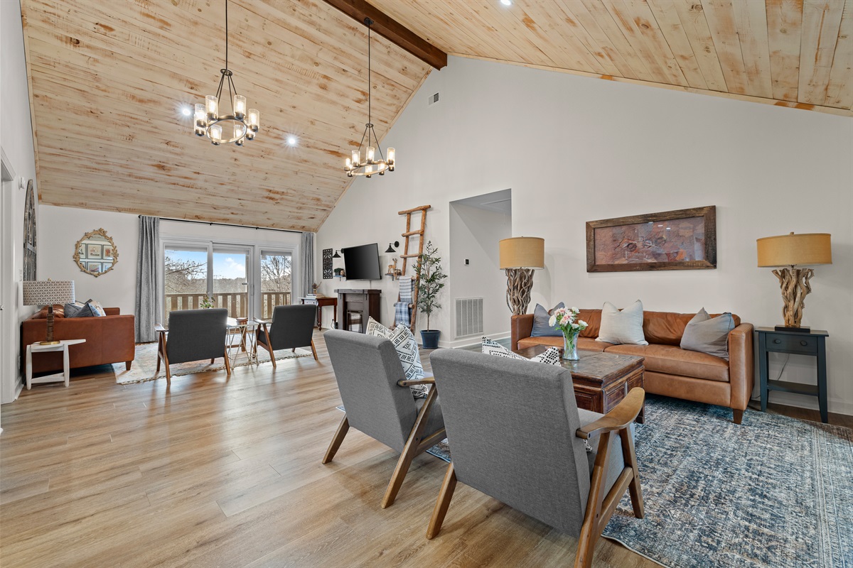 Main living room with 2 seating areas.