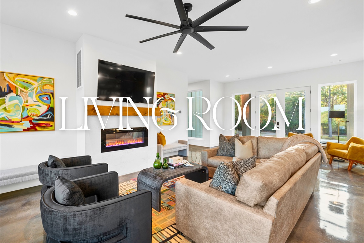 This chic living area offers ample seating for everyone to relax together. It&rsquo;s an inviting space for movie nights, chats, and unwinding.