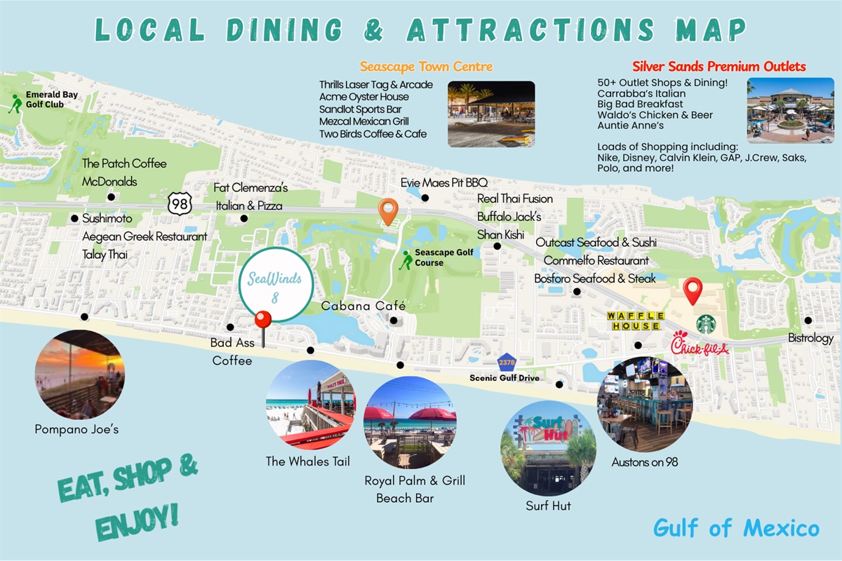 Tons of dining & activity options within walking distance or a short drive from SeaWinds - Seascape Town Center, Royal Palm, Pompano Joes, Whale's Tail, Cabana Cafe, and more!