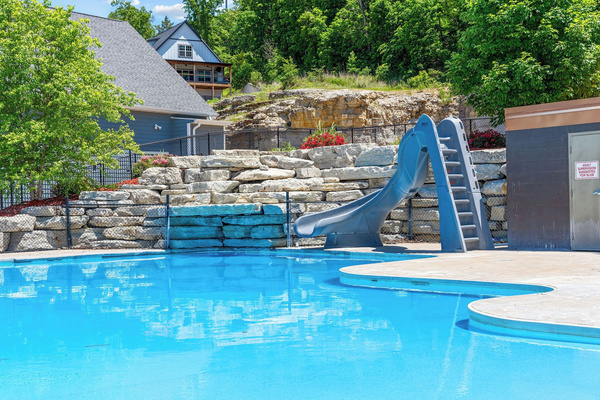 The pool slide and waterfall!
