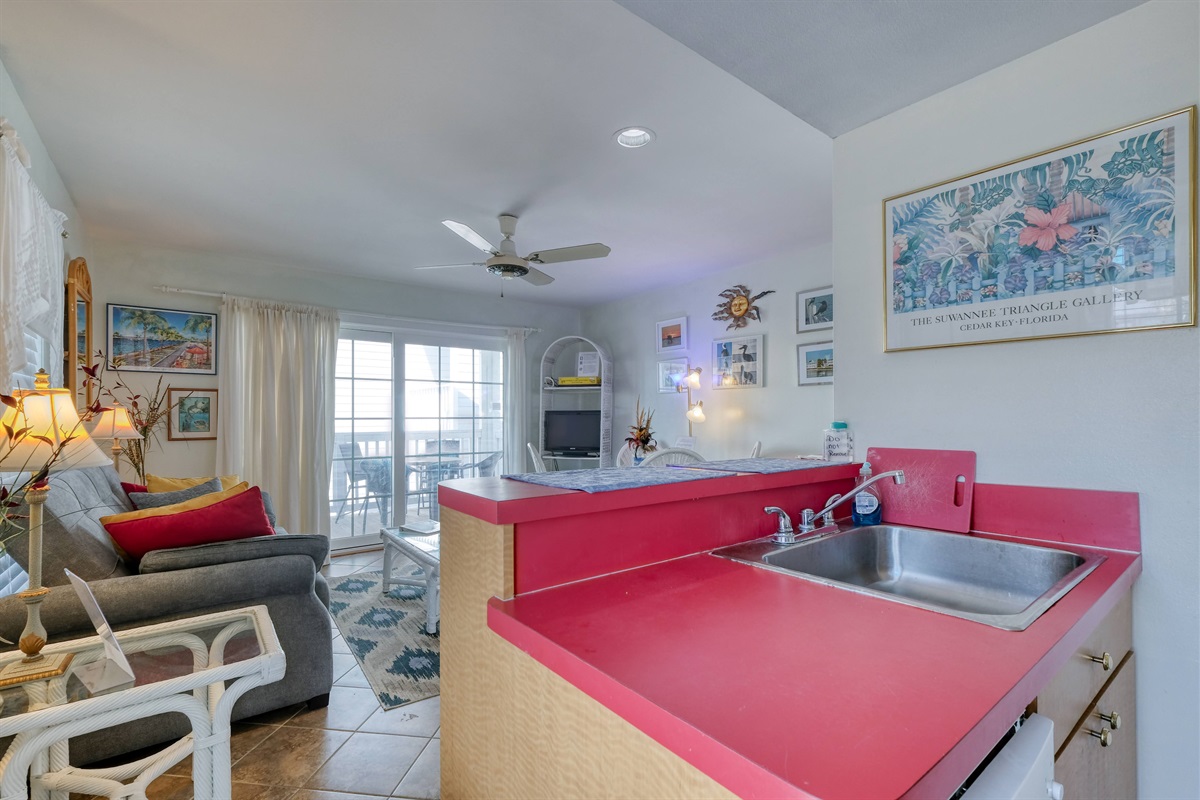 View from kitchen into living space