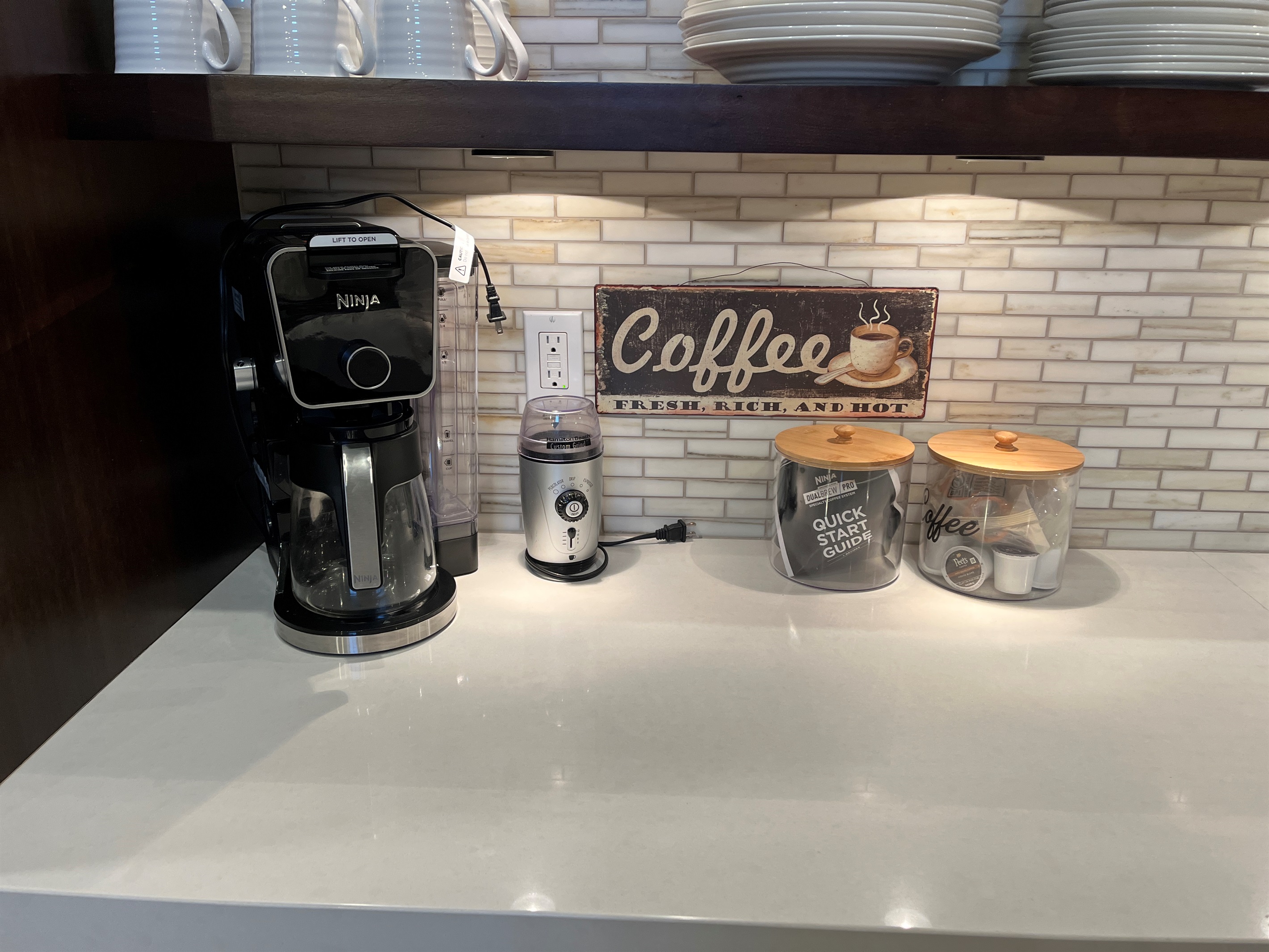 Enjoy your morning coffee from the Ninja coffee station, complete with frother for specialty drinks.