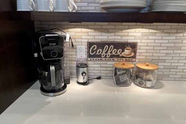 Enjoy your morning coffee from the Ninja coffee station, complete with frother for specialty drinks.