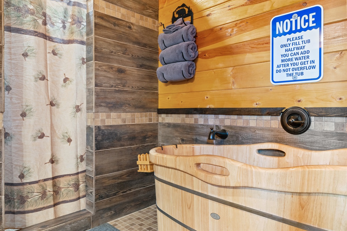 Soak away your troubles in the stand alone soaking tub. Bring epsom salt. Use the dual head shower (big enough for 2) to get the troops together and out the door quickly.