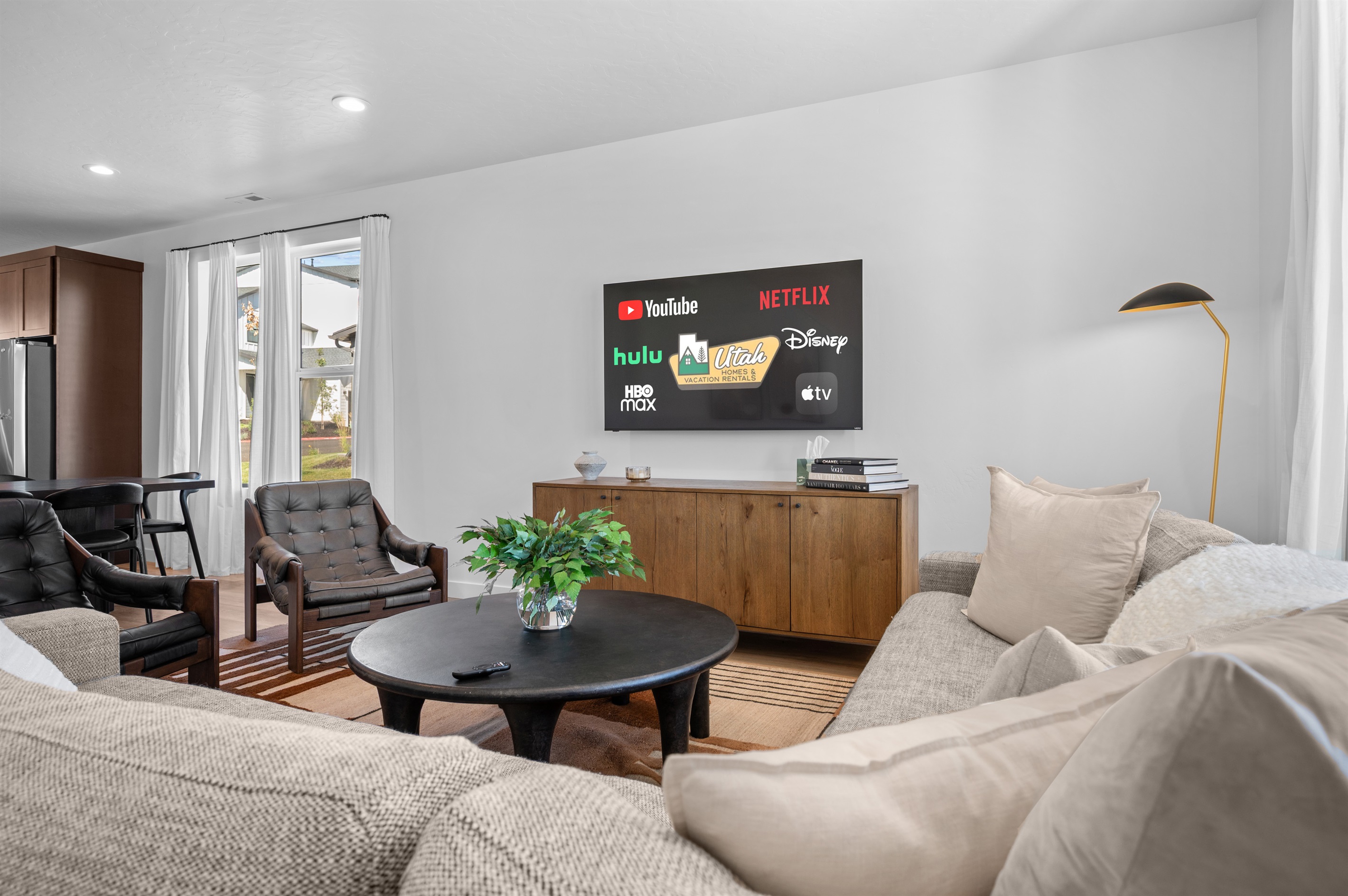 Gather on the plush sectional and stream your favorite shows with all the top platforms at your fingertips.