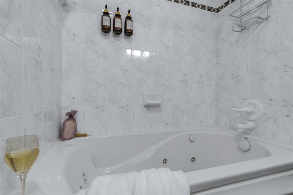 Enjoying a soak in the jetted tub.