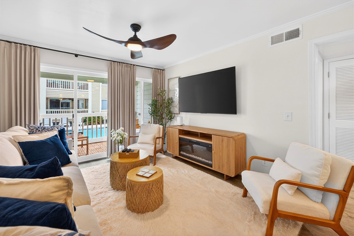 Living Room | Beach Break | IOP Escapes Vacation Rentals | 1400 Ocean Blvd 106B, Isle of Palms SC