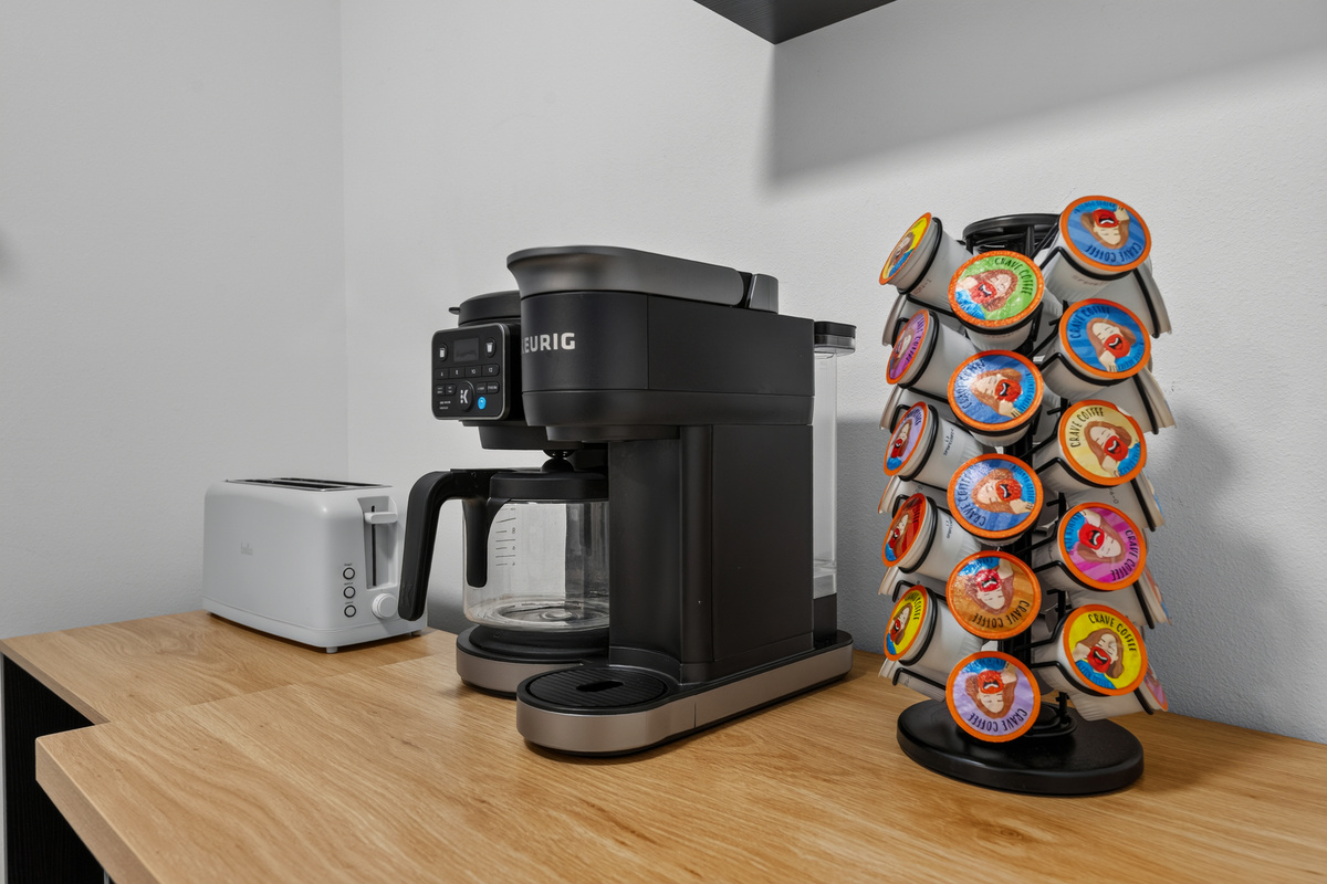 We provide, ground coffee, k-cups and tea for your stay