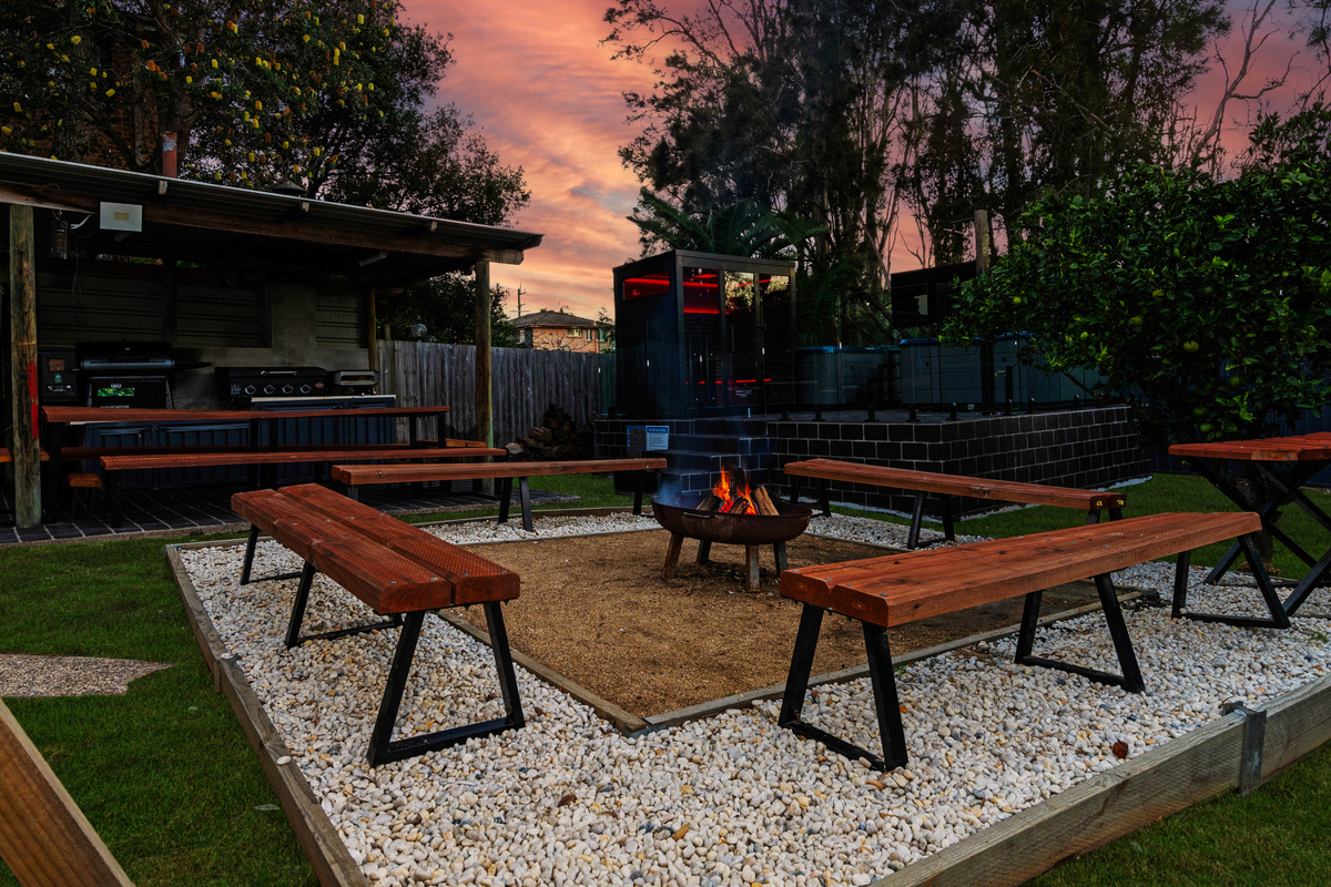 The backyard entertainment area gives Skye’s Beach House another premium outdoor zone, adding more space beyond the front beach-view decks.