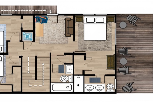 The lower level of The Compass Star offers an elevated design with 3 spacious bedrooms and 2 full bathrooms.