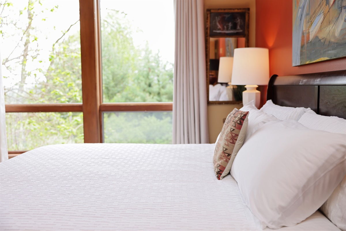 Lie in bed, enjoy the views. Snuggle your honey or don't! It's a Helix Hospitality King you choose together or not!