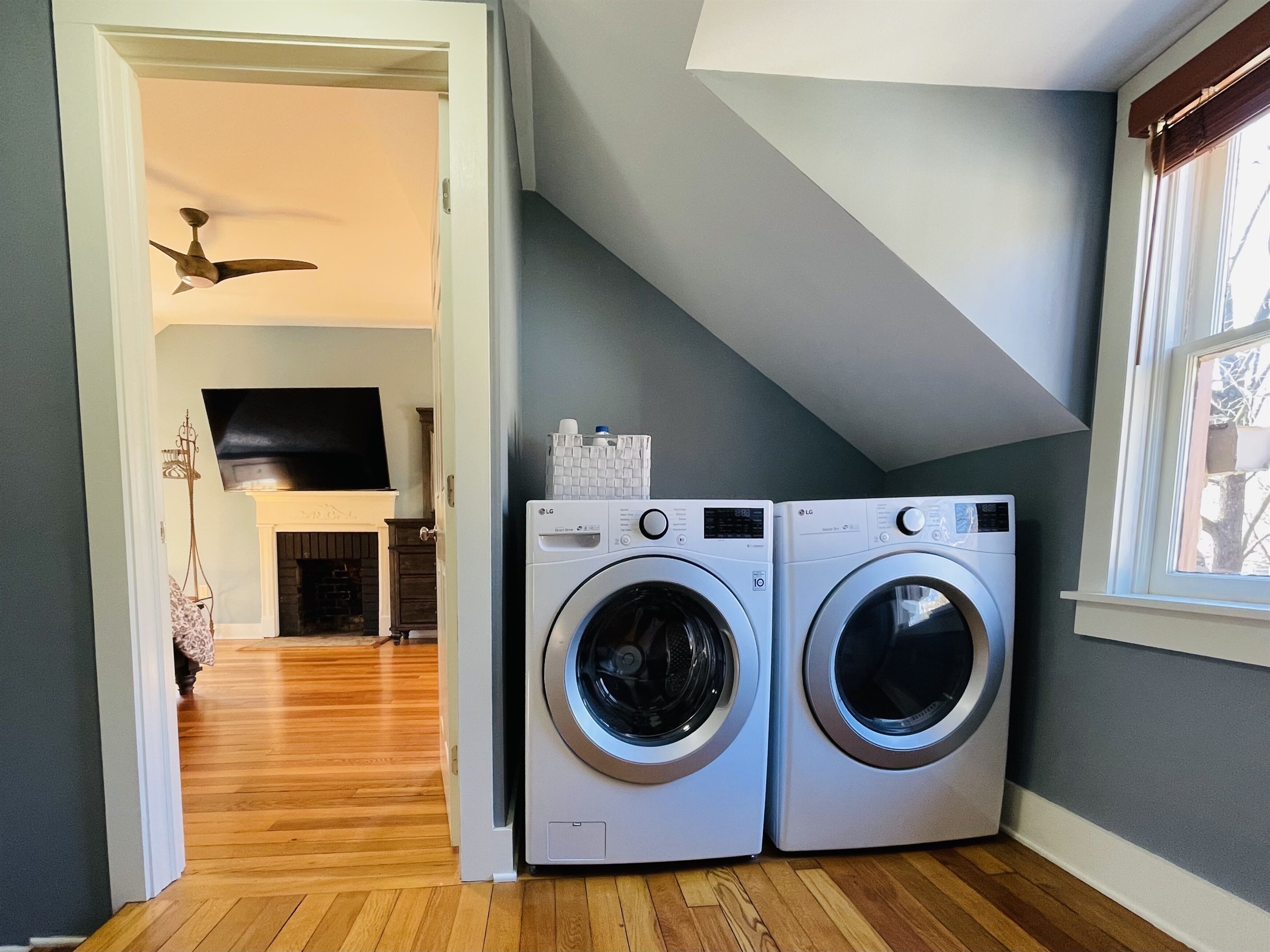 Washer and Dryer for guest use. Laundry soap provided
