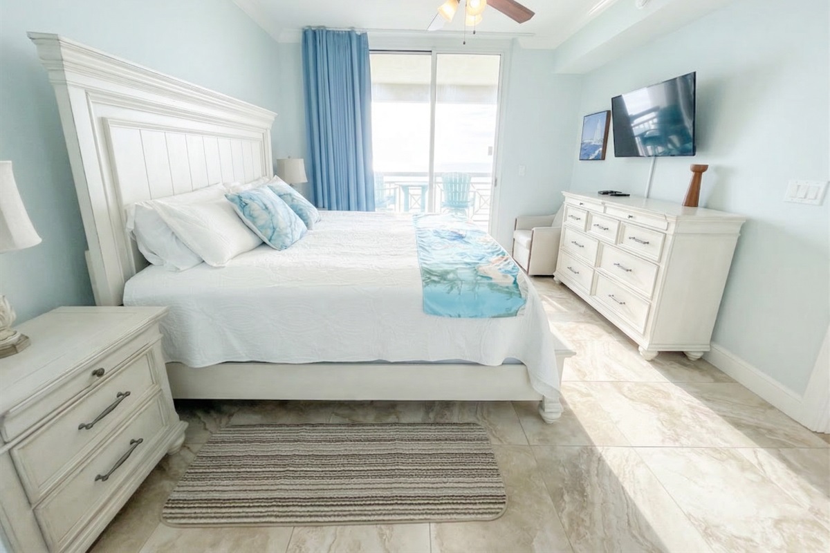 A bright, comfortable retreat with private bath access.