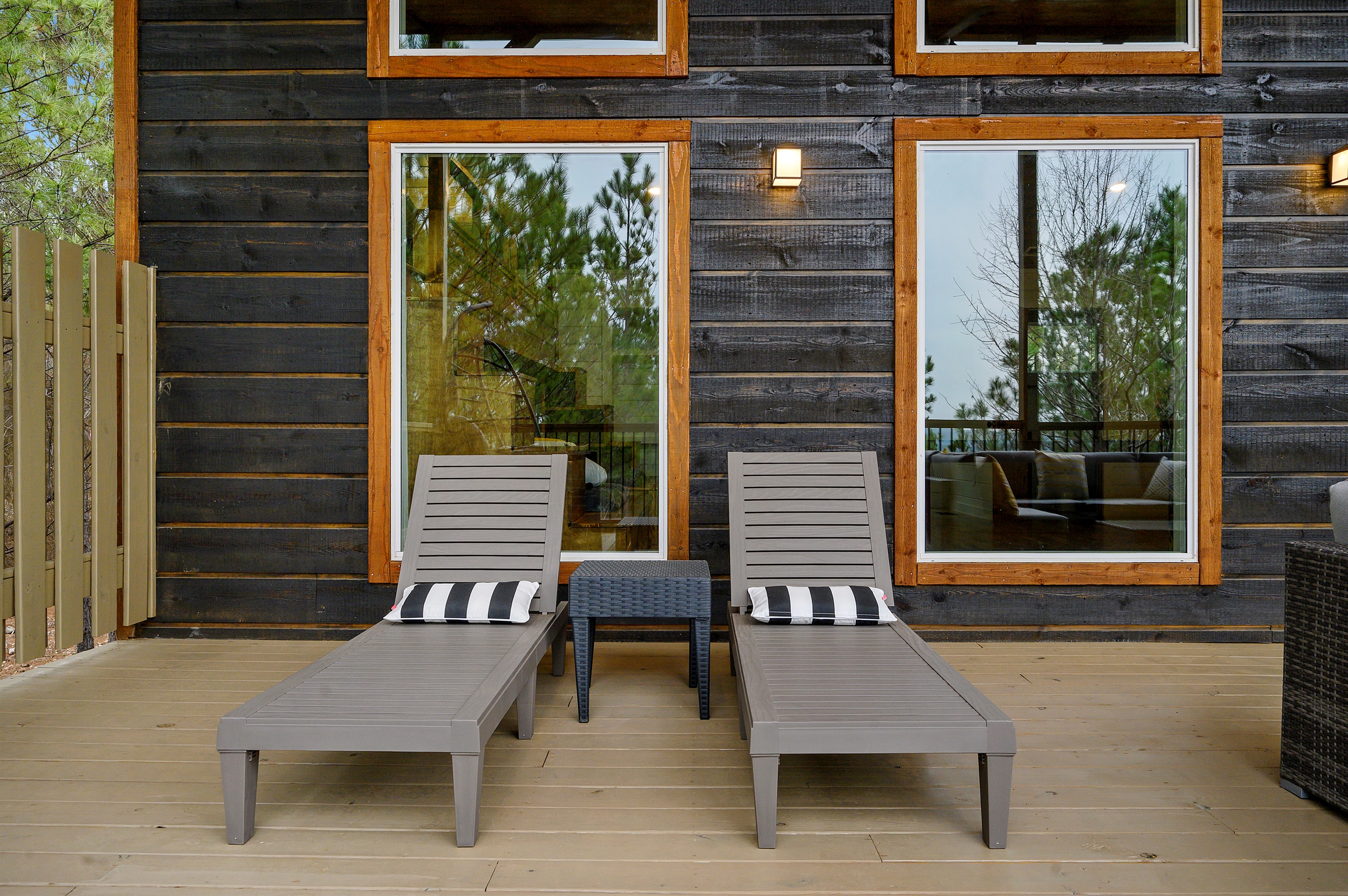 A relaxing outdoor lounge spot with comfortable sun beds, perfect for soaking in the fresh air, reading, or simply unwinding in total comfort.