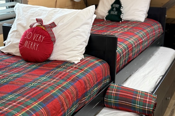 Loft area with holiday decor. 