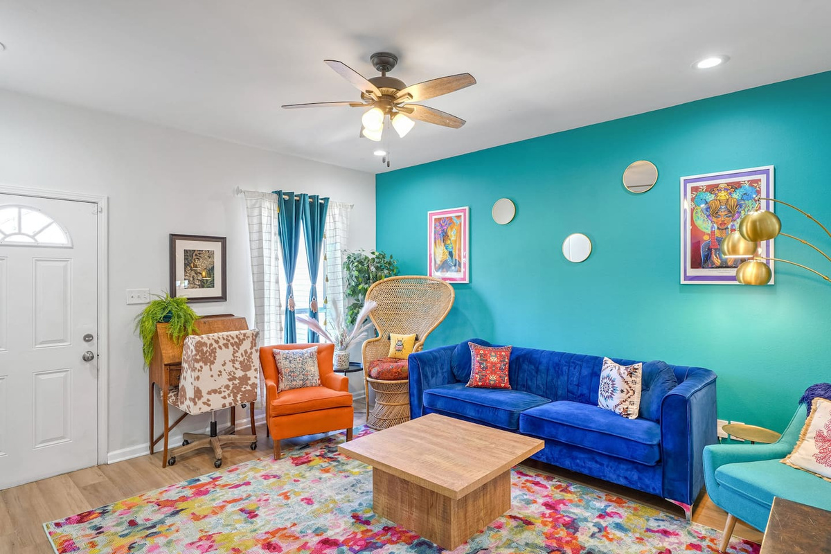 Every room is adorned with colorful art, showcasing both local talent and international inspiration