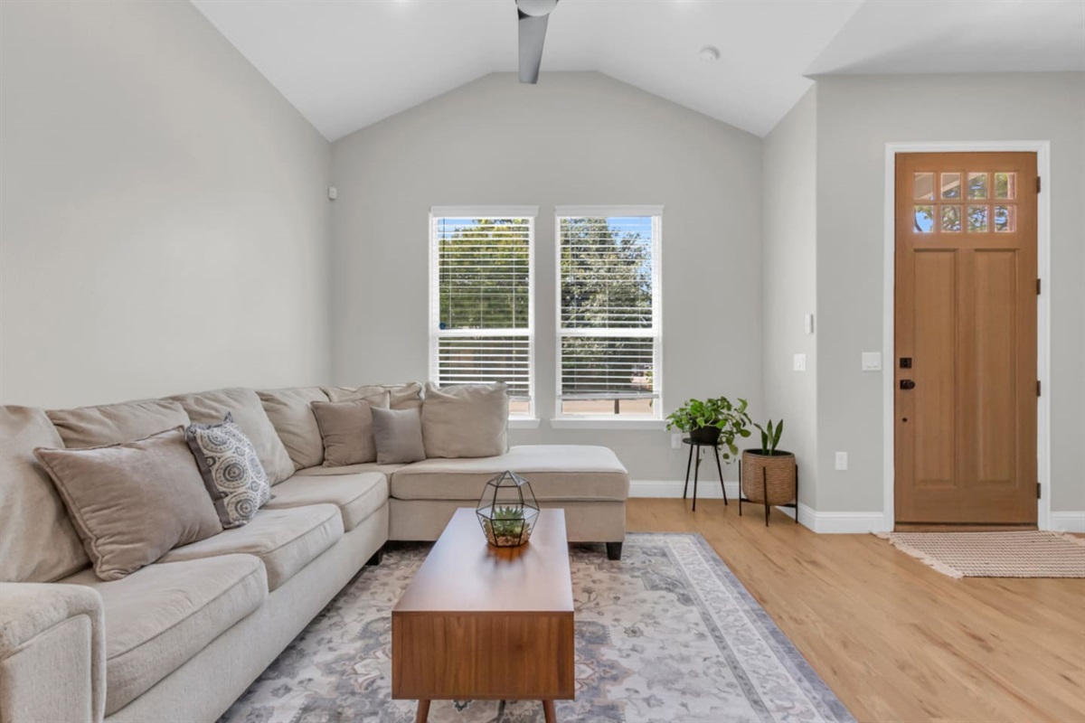 Spacious sectional sofa perfect for group lounging.