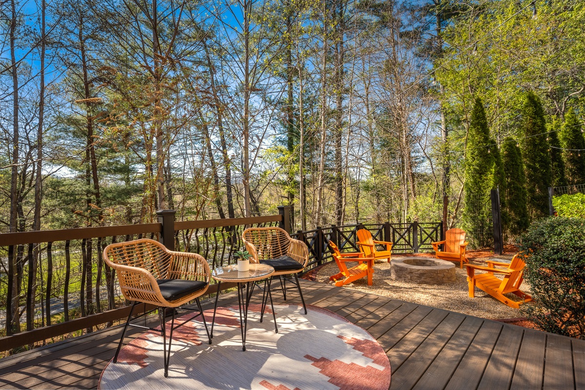 Elevated deck overlooking the backyard - easy to keep an eye on kids while enjoying the space