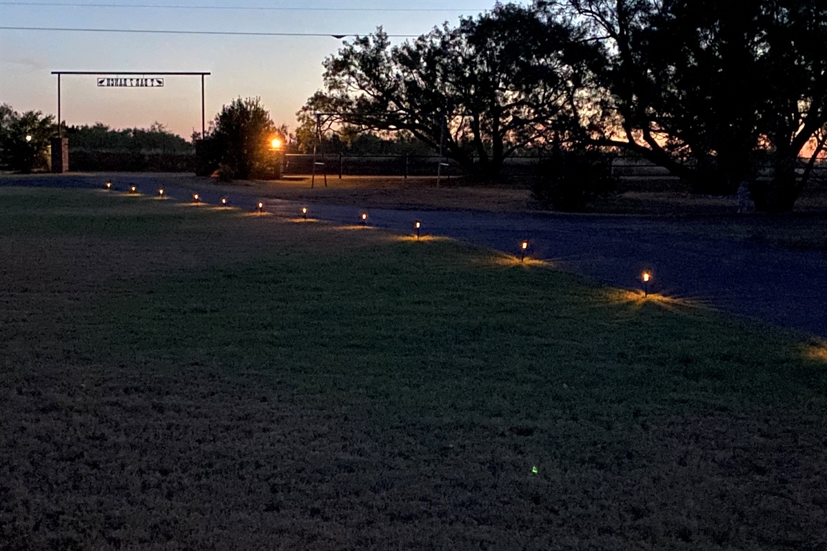 At night, follow the solar lights to the Apartment parking