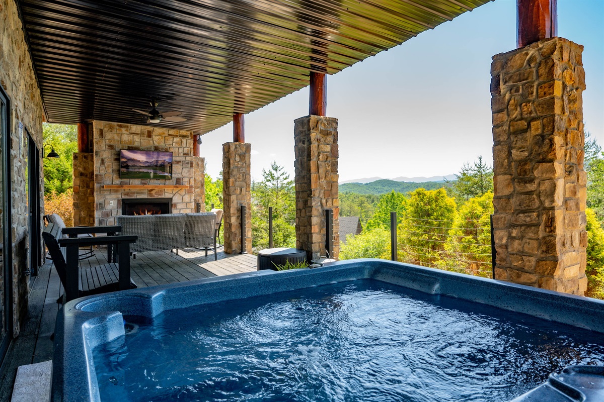 Enjoy the scenery from a private hot tub