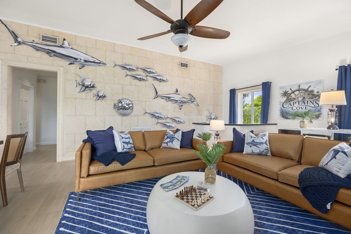 Comfortable high end leather couches make it easy to relax.