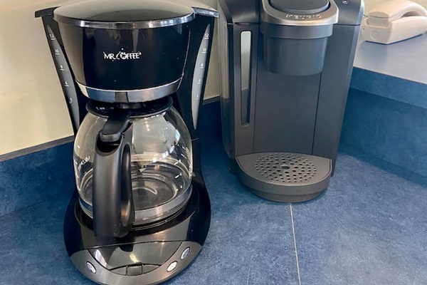 Enjoy both drip and Keurig coffee makers.